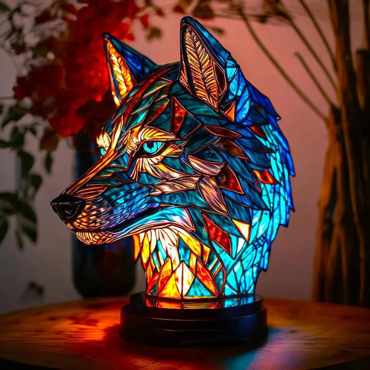 Buntglas-Wolflampe