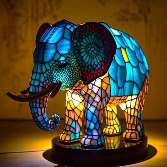 Buntglas-Elefantenlampe