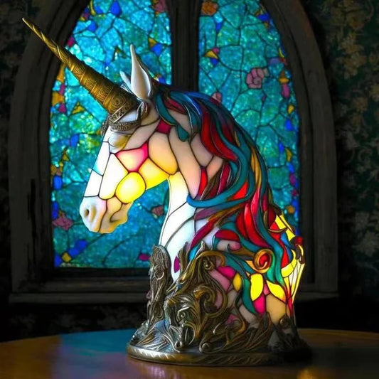 Buntglas-Einhornlampe