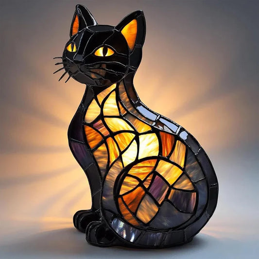 Katzenlampe aus Buntglas