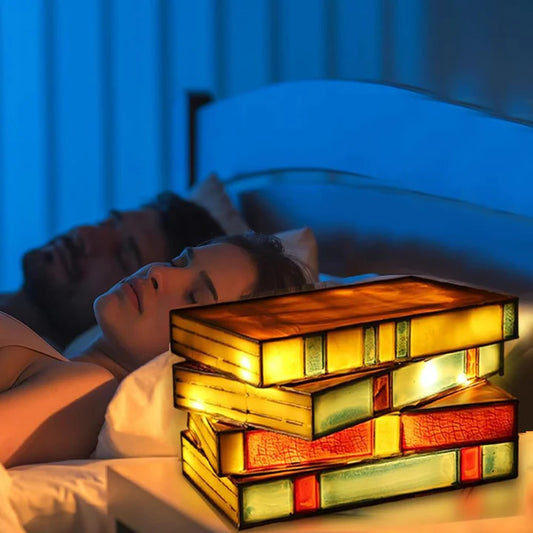 Buntglas-Bücherstapel-Lampe