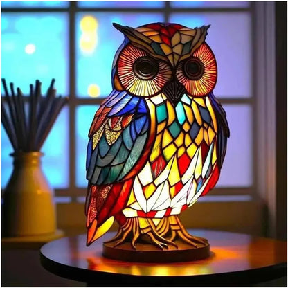 Buntglas-Eulenlampe