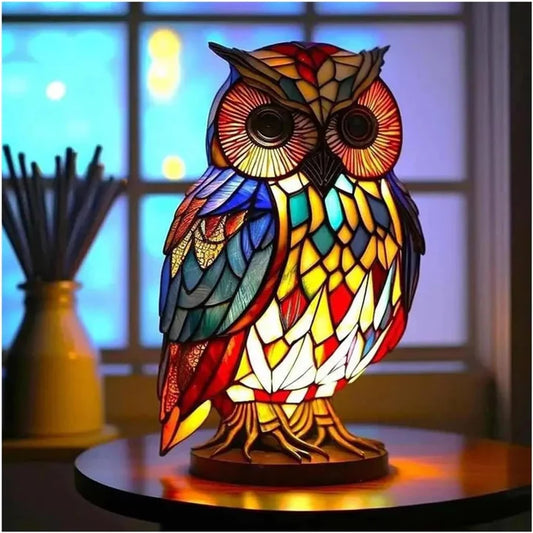 Buntglas-Eulenlampe