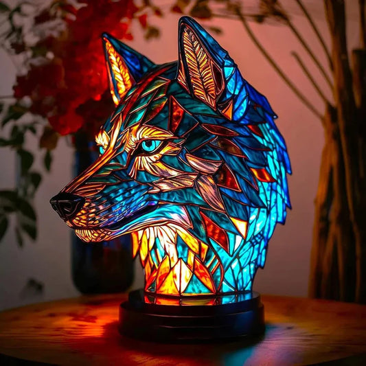 Buntglas-Wolflampe