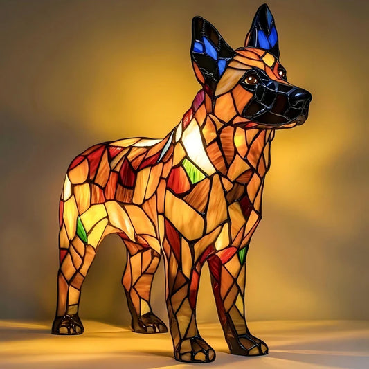 Buntglas-Schäferhund-Lampe
