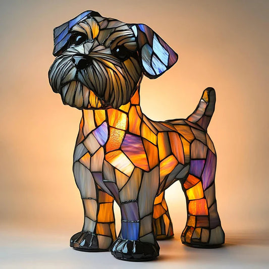 Buntglas-Terrier-Lampe