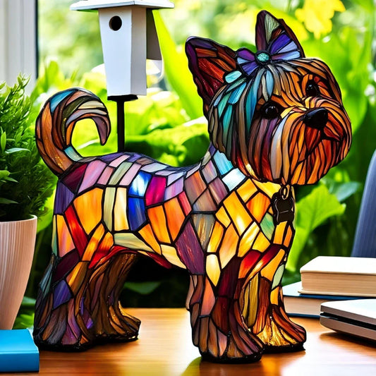 Buntglas-Yorkshire-Terrier-Lampe