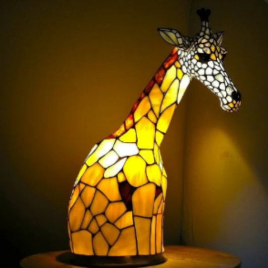 Buntglas-Goldgiraffen-Lampe