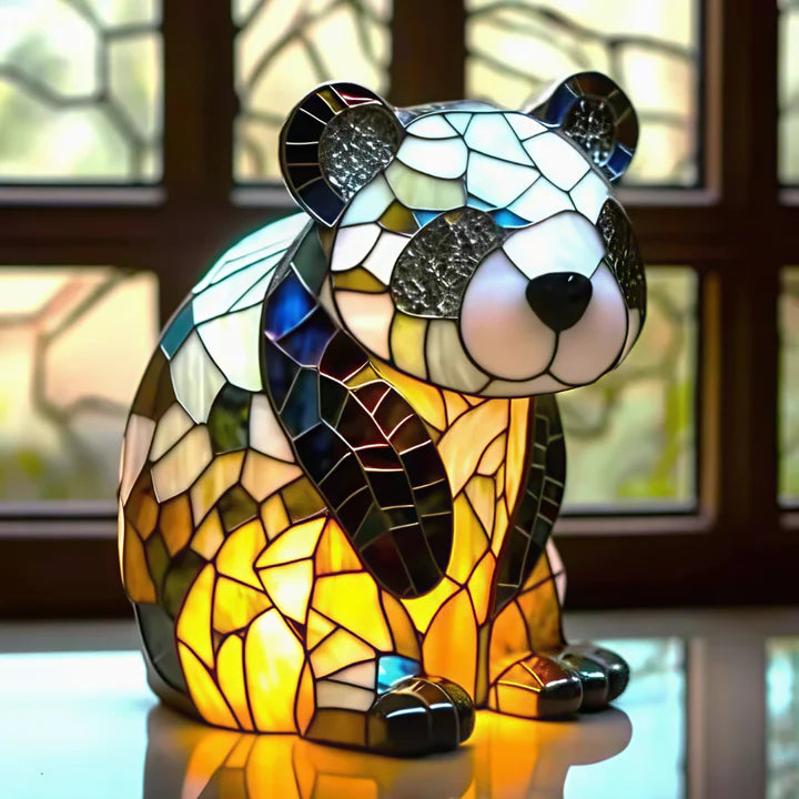 Buntglas-Goldpanda-Lampe