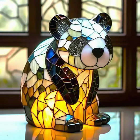 Buntglas-Goldpanda-Lampe