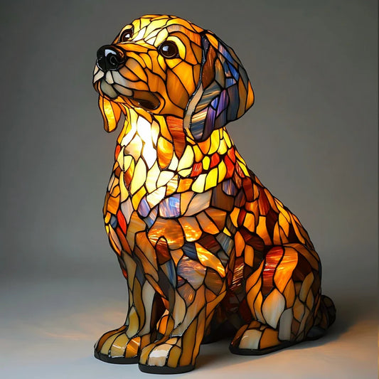 Tiffany-Stil-Buntglas-Golden-Retriever-Lampe