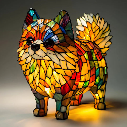 Tiffany-Stil-Buntglas-Pomeranian-Lampe