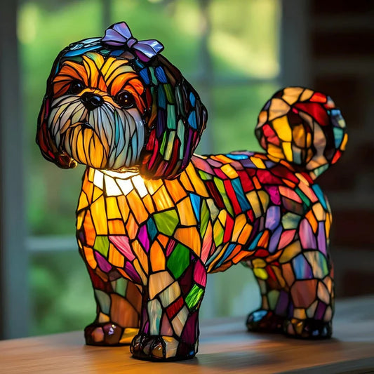 Buntglas-Shih-Tzu-Lampe