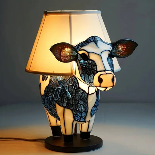 Buntglas-Blaue-Kuh-Lampe