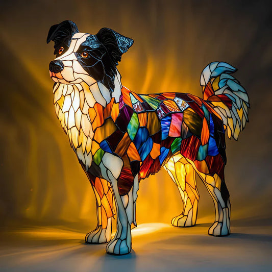 Buntglas-Border-Collie-Lampe