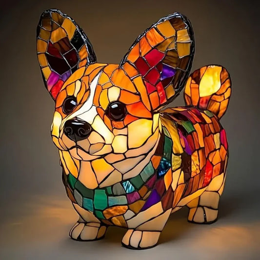 Buntglas-Corgi-Welpenlampe