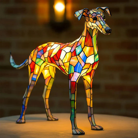 Buntglas-Windhund-Lampe