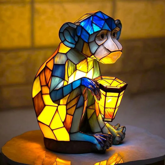 Buntglas-Affenlampe mit Laterne