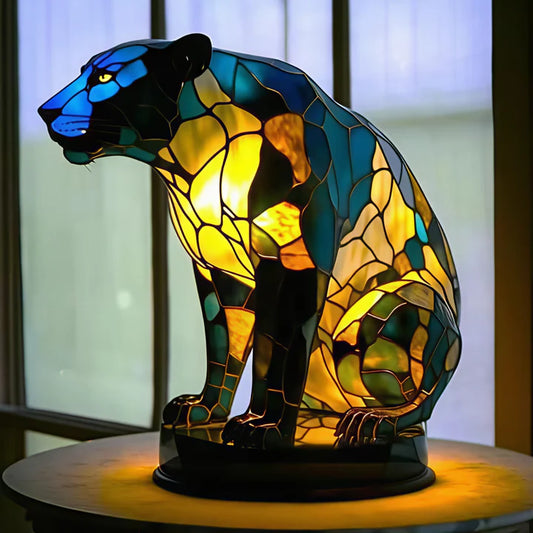 Buntglas-Pantherlampe