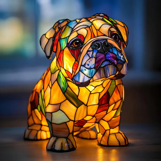 Buntglas-Bulldoggenwelpen-Lampe