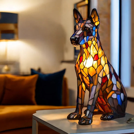 Buntglas-Deutscher-Schäferhund-Welpenlampe