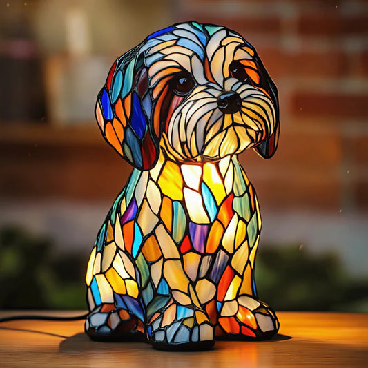 Buntglas-Shih-Tzu-Welpenlampe