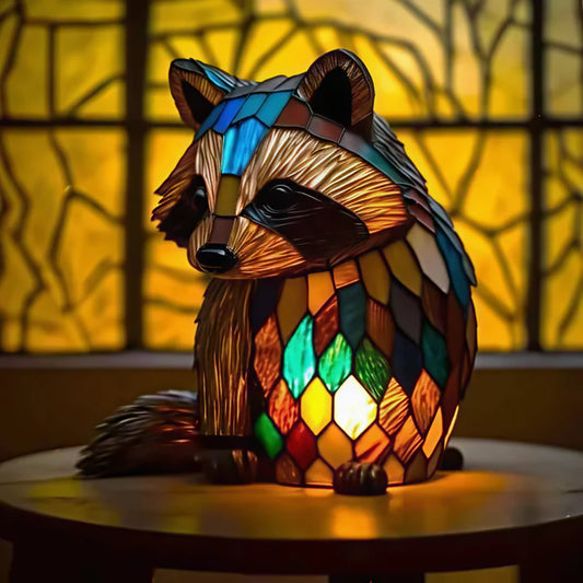 Buntglas-Waschbär-Lampe